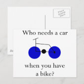 Carte Postale Qui a Besoin d'une Voiture Quand on a un Vélo (Devant / Derrière)