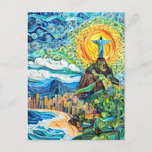 Carte Postale Quilling Christ Rédempteur à Rio (Devant)