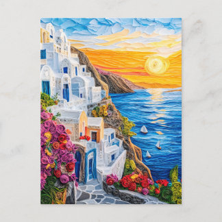 Carte Postale Quilling Coucher de soleil à Santorin Oia