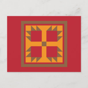 Carte postale Quilt - Bear Paw Block (or, rouge, m