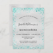 Carte Postale Quinceanera argent turquoise parties scintillant g (Devant / Derrière)
