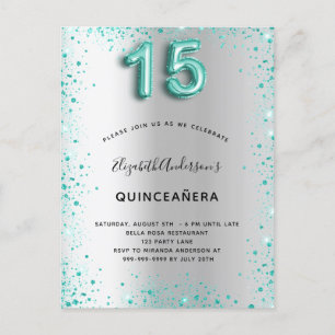 Carte Postale Quinceanera argent turquoise parties scintillant i
