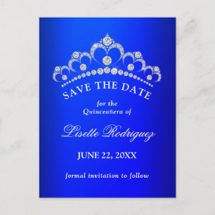 Carte Postale Quinceanera Bleu Royal Enregistrez La Date