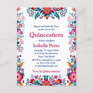 Carte Postale Quinceanera Florale Blanc Fête Mexicaine Anniversa