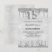 Carte Postale Quinceanera parties scintillant argent invitation (Devant / Derrière)
