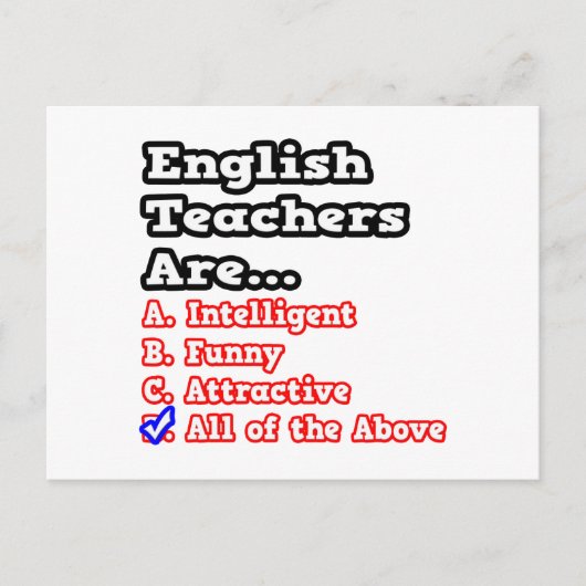 Carte Postale Quiz de l'enseignant anglais...Plaisanterie (Devant)