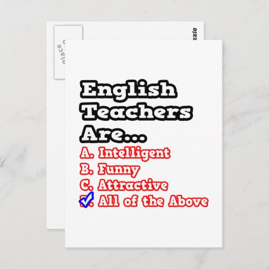Carte Postale Quiz de l'enseignant anglais...Plaisanterie (Devant / Derrière)