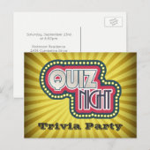 Carte Postale Quiz Night Trivia Party Invitation (Devant / Derrière)