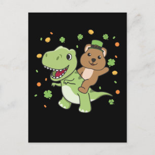 Carte Postale Quokka avec T-rex St. Patrick's Day Irlande Postca