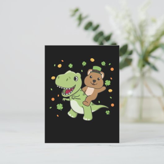 Carte Postale Quokka avec T-rex St. Patrick's Day Irlande Postca (Debout devant)