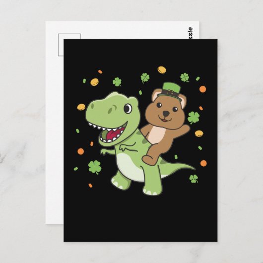 Carte Postale Quokka avec T-rex St. Patrick's Day Irlande Postca (Devant / Derrière)