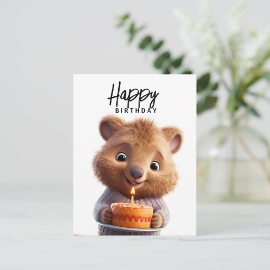 Carte Postale Quokka mignon avec gâteau d'anniversaire  (Debout devant)
