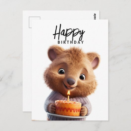 Carte Postale Quokka mignon avec gâteau d'anniversaire  (Devant / Derrière)