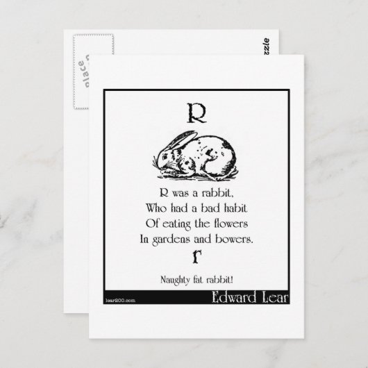 Carte Postale R était un lapin, (Devant / Derrière)