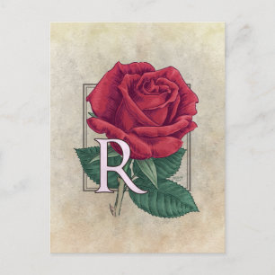 Carte Postale R pour le monogramme de fleurs Roses