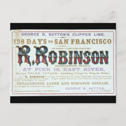 Carte Postale R Robinson Clipper voilier 1863 (Devant)