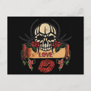 Carte Postale RAB Rockabilly Crâne Roses Amour Rouge à lèvres