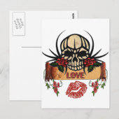 Carte Postale RAB Rockabilly Crâne Roses Love Lipstick (Devant / Derrière)