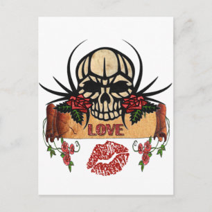 Carte Postale RAB Rockabilly Crâne Roses Love Lipstick