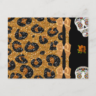 Carte Postale RAB Rockabilly Gold Leopard Print Sugar Skulls