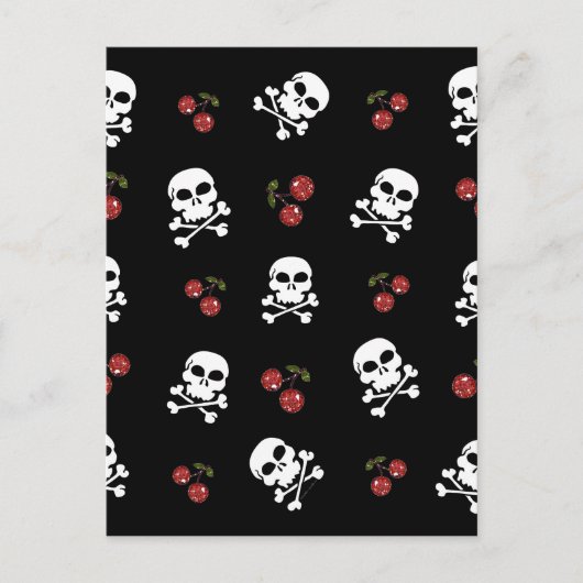Carte Postale RAB Rockabilly Skuls et Cerises sur Noir (Devant)