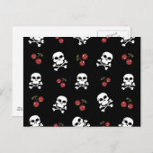 Carte Postale RAB Rockabilly Skuls et Cerises sur Noir (Devant / Derrière)