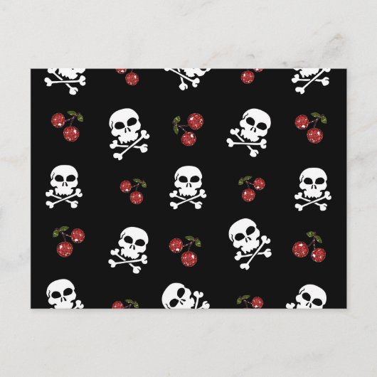 Carte Postale RAB Rockabilly Skuls et Cerises sur Noir (Devant)