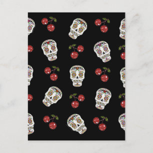 Carte Postale RAB Rockabilly Sugar Skulls Cherries On Black