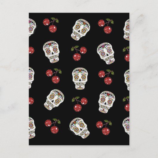 Carte Postale RAB Rockabilly Sugar Skulls Cherries On Black (Devant)