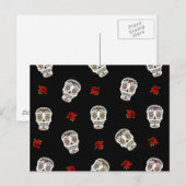 Carte Postale RAB Rockabilly Sugar Skulls Roses On Black (Devant / Derrière)