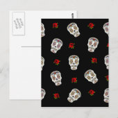 Carte Postale RAB Rockabilly Sugar Skulls Roses On Black (Devant / Derrière)