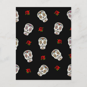 Carte Postale RAB Rockabilly Sugar Skulls Roses On Black