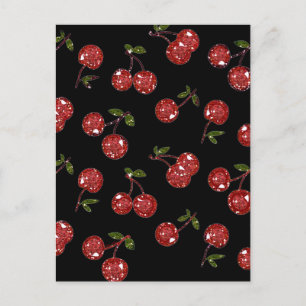Carte Postale RAB Rockabilly Très Cerises Cerises Sur Fond Noir