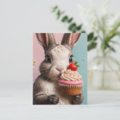 Carte Postale Rabbit Adorable Avec Cupcake (Debout devant)