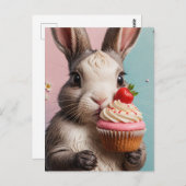Carte Postale Rabbit Adorable Avec Cupcake (Devant / Derrière)