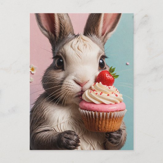 Carte Postale Rabbit Adorable Avec Cupcake (Devant)