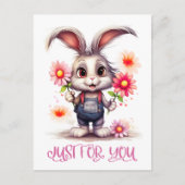 Carte Postale Rabbit Adorable Avec Fleurs Juste Pour Vous (Devant)