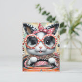 Carte Postale Rabbit adorable conduisant un collage de voiture (Debout devant)