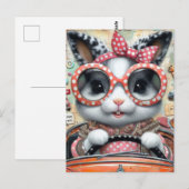 Carte Postale Rabbit adorable conduisant un collage de voiture (Devant / Derrière)