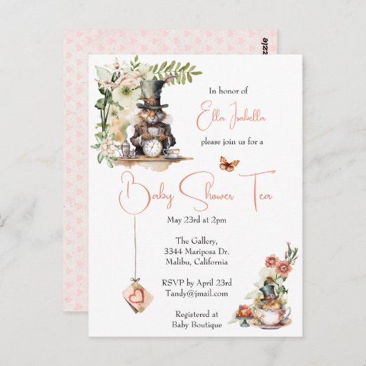 Carte Postale Rabbit blanc et souris de thé victorienne (Devant / Derrière)