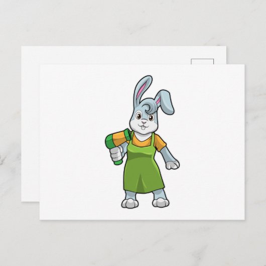 Carte Postale Rabbit comme coiffeur avec sèche-cheveux (Devant / Derrière)