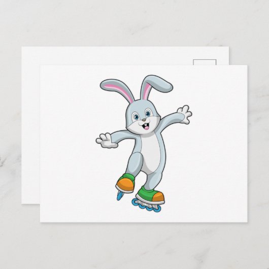 Carte Postale Rabbit comme patineur avec patins en ligne (Devant / Derrière)