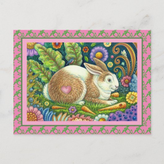 CARTE POSTALE RABBIT D'ART FOLK, OISEAU DE BLUEBÈRE, JARDIN SECR (Devant)