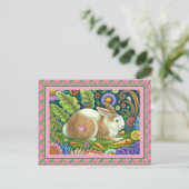 CARTE POSTALE RABBIT D'ART FOLK, OISEAU DE BLUEBÈRE, JARDIN SECR (Debout devant)