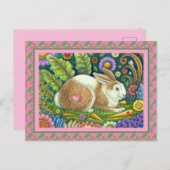 CARTE POSTALE RABBIT D'ART FOLK, OISEAU DE BLUEBÈRE, JARDIN SECR (Devant / Derrière)