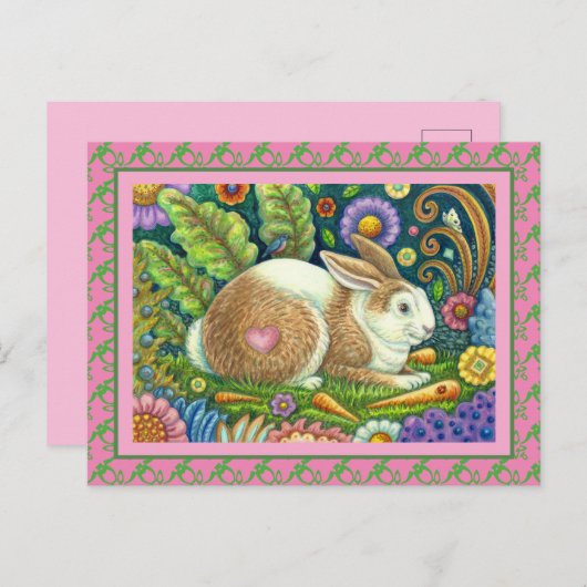 CARTE POSTALE RABBIT D'ART FOLK, OISEAU DE BLUEBÈRE, JARDIN SECR (Devant / Derrière)