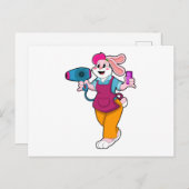Carte Postale Rabbit en coiffeur avec sèche-cheveux & peigne (Devant / Derrière)