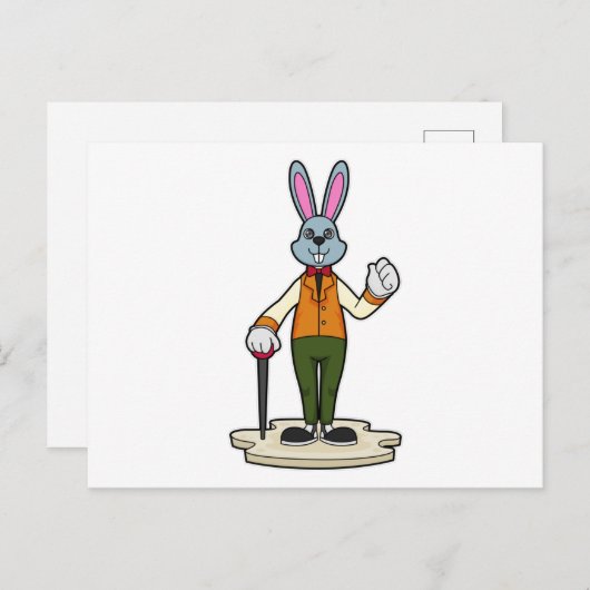 Carte Postale Rabbit en Gentleman avec canne (Devant / Derrière)