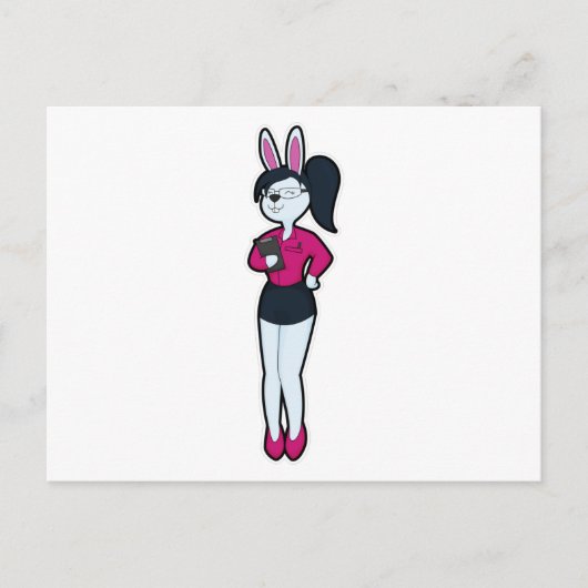 Carte Postale Rabbit en tant que secrétaire avec Bloc-notes et l (Devant)