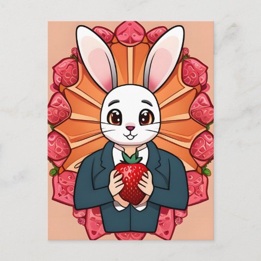 Carte Postale Rabbit, fraise, Mandala, poste (Devant)